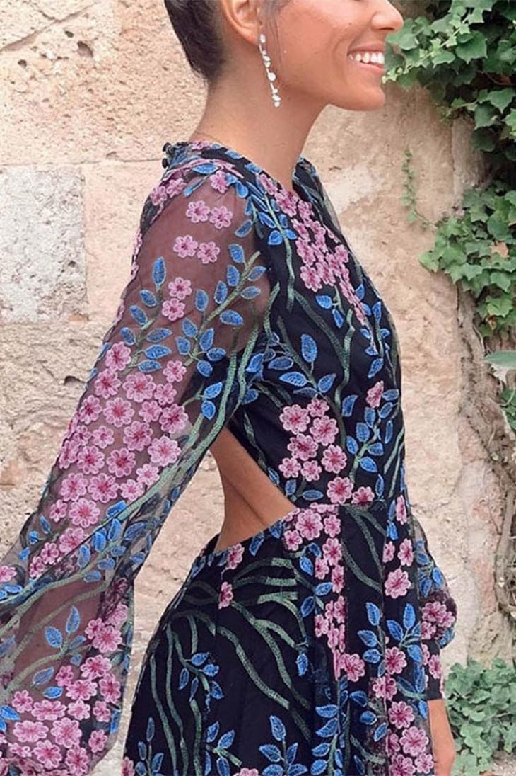 Vestido Maxi Boho Floral Preto para Mulher