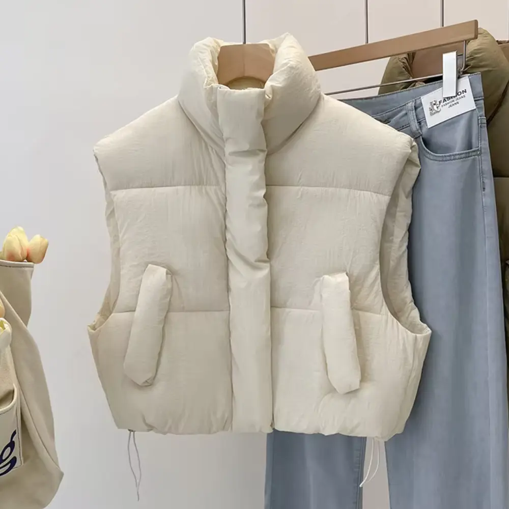 Thick Cropped Vest for Women Beige