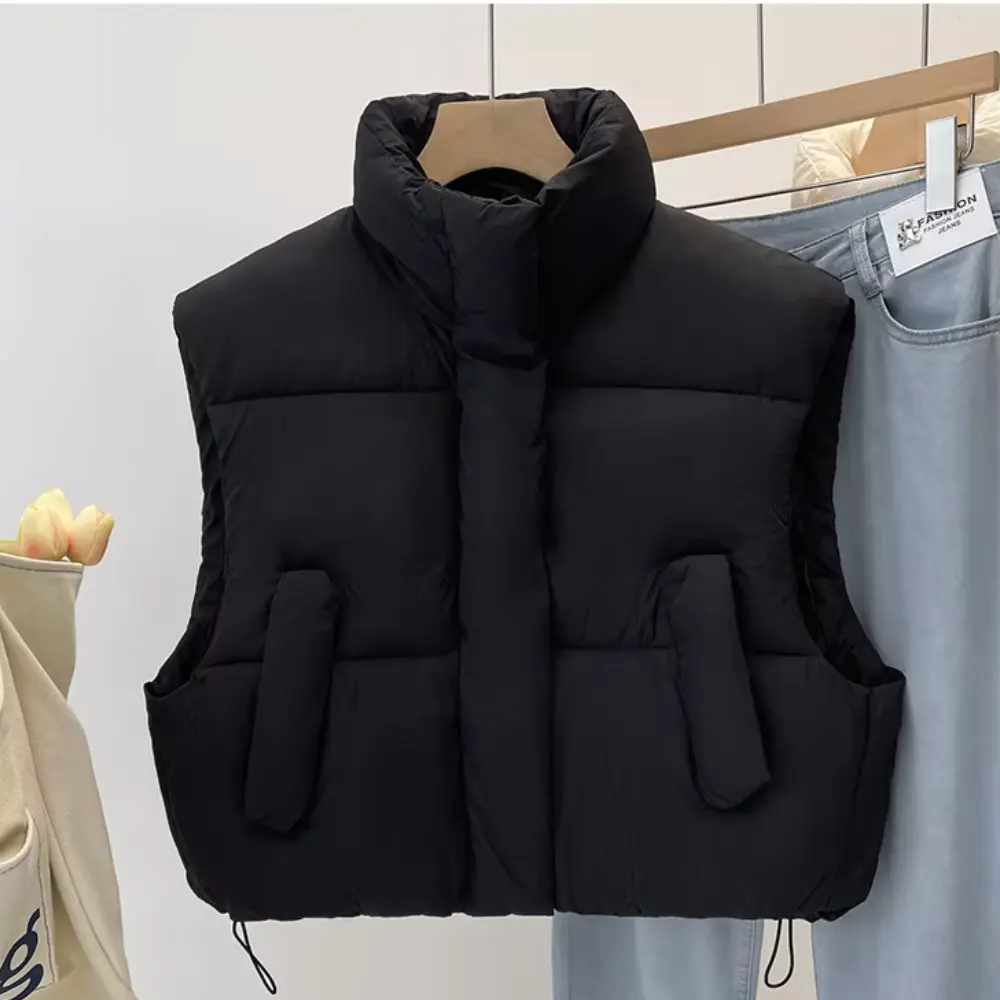 Thick Cropped Vest for Women Black