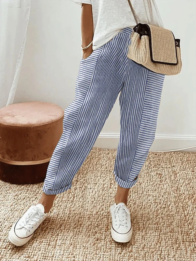 Striped Pants For Everyday Wear Comfortable And Stylish Blue (Almost Sold Out!)