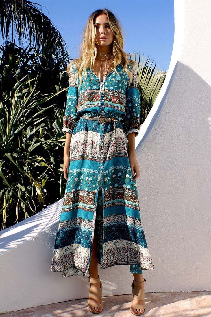Women's Floral Bohemian Maxi Dress-MODAUTLET