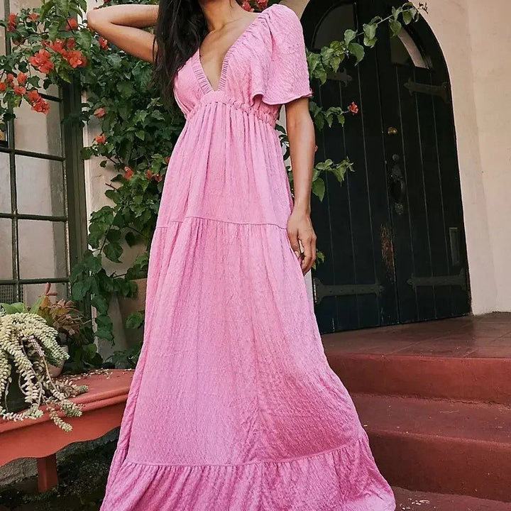 Women's Backless Bohemian Maxi Dress-MODAUTLET