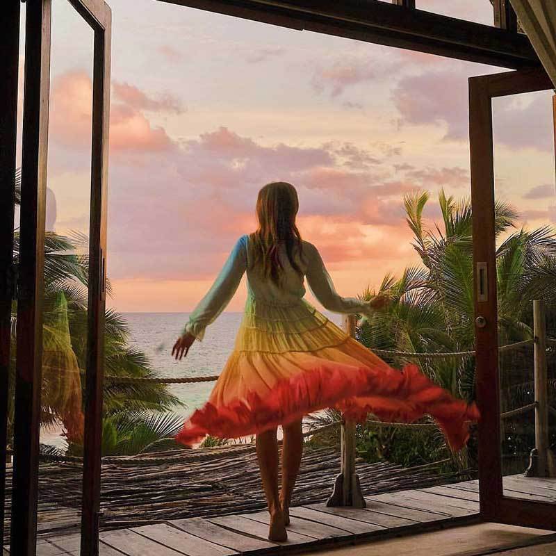 Women's Rainbow Boho Maxi Dress