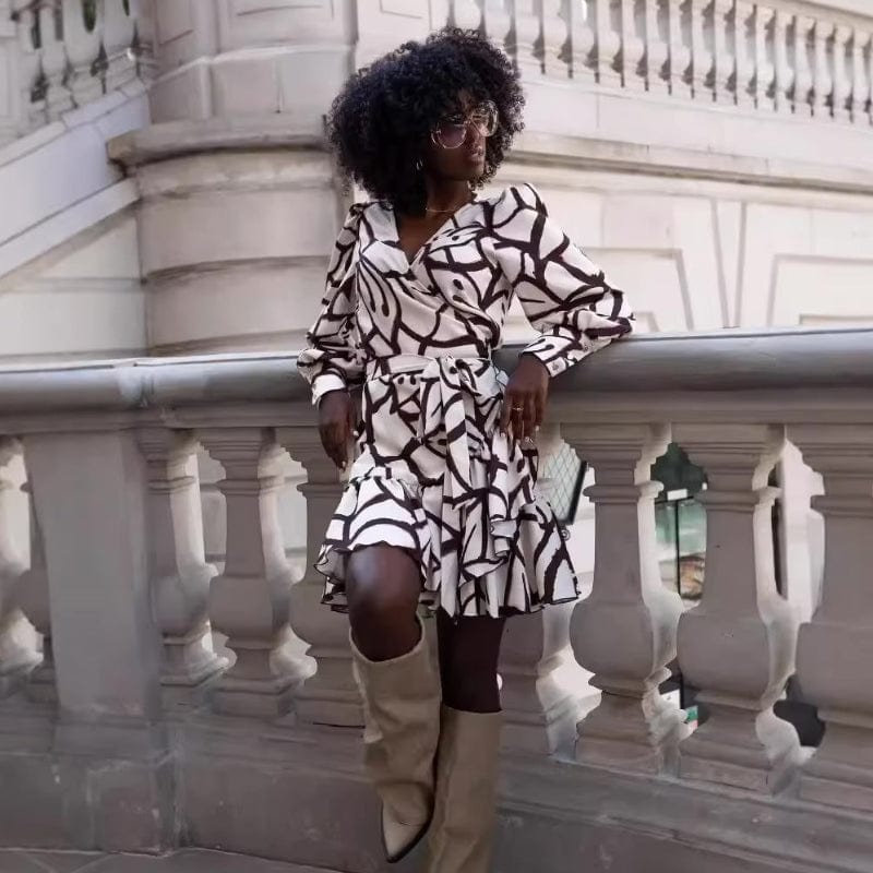Women's V-Neck Bohemian Mini Dress-MODAUTLET