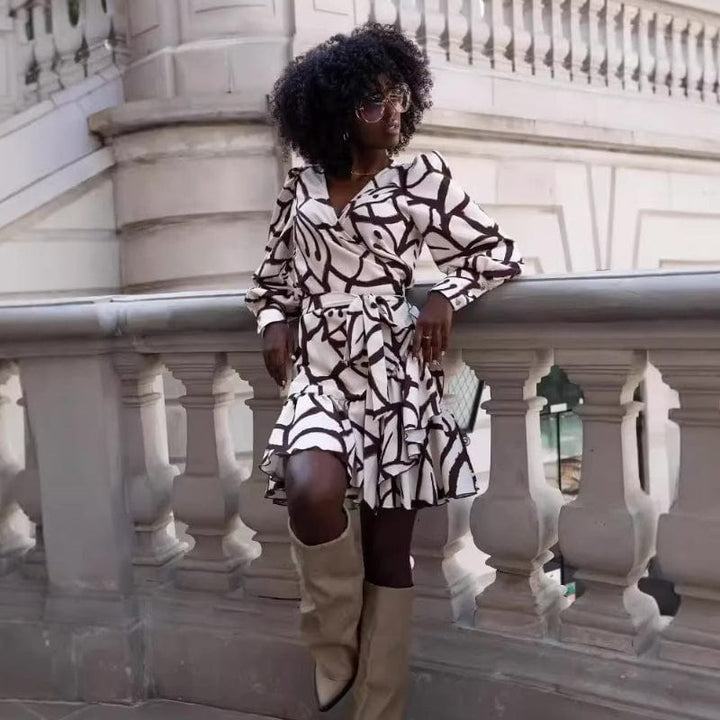 Women's V-Neck Bohemian Mini Dress-MODAUTLET