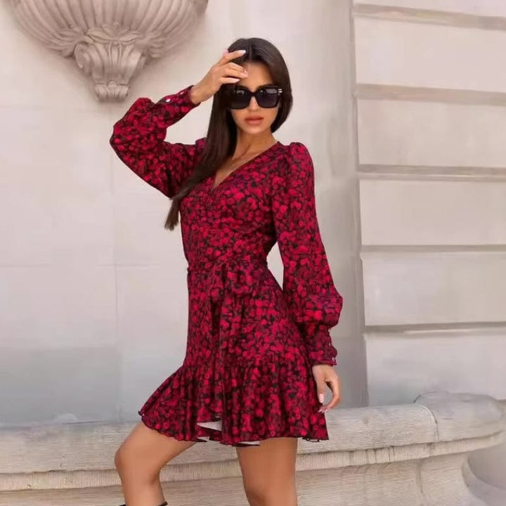 Women's V-Neck Bohemian Mini Dress-MODAUTLET