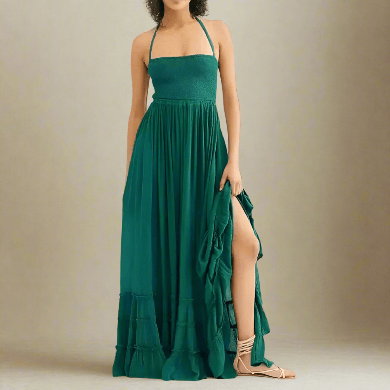 Women's Backless Halter Boho Maxi Dress