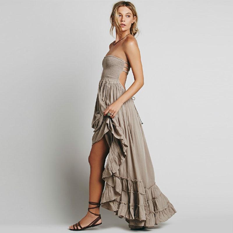 Women's Backless Halter Boho Maxi Dress