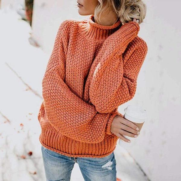 Women's Signature Ribbed Knit Sweater Orange