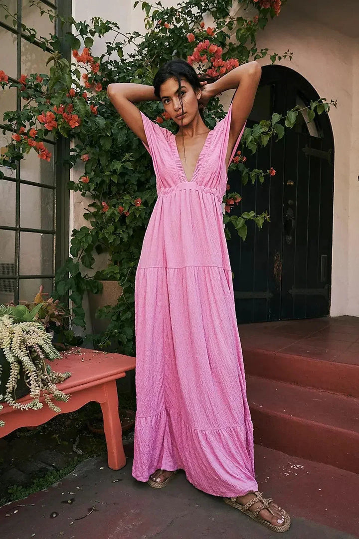 Women's Backless Bohemian Maxi Dress-MODAUTLET
