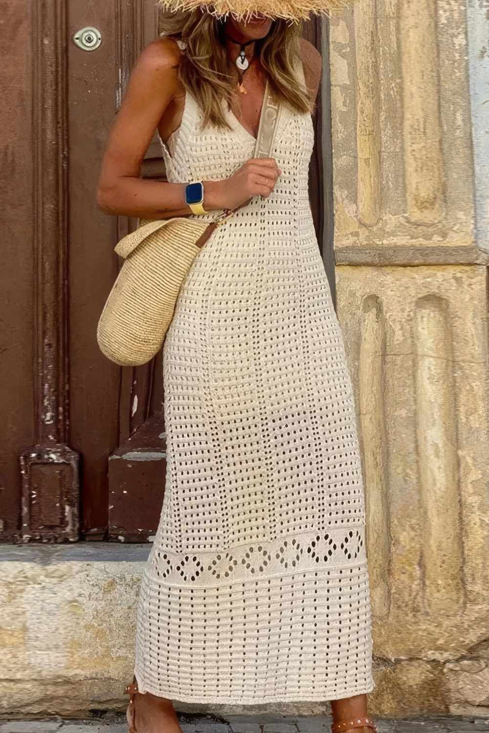 Women's Crochet Maxi Dress-MODAUTLET
