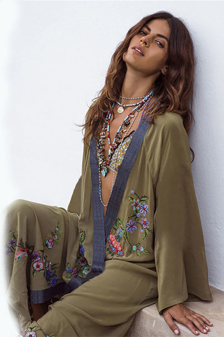 Women's Maxi Dress with Kimono Sleeves-MODAUTLET