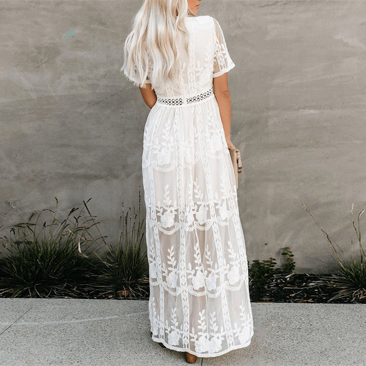 Women's White Lace Maxi Dress-MODAUTLET