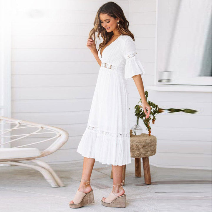 Women's Midi Dress in White-MODAUTLET