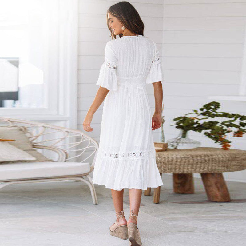Women's Midi Dress in White-MODAUTLET