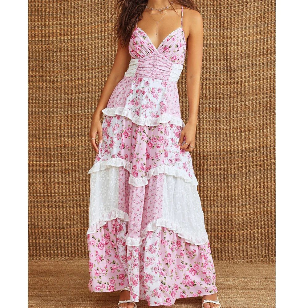Robe maxi patchwork pour femme