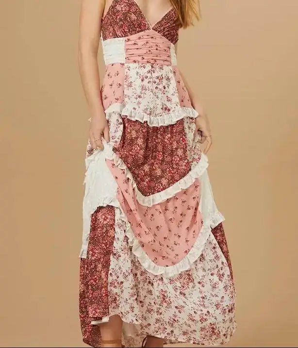 Vestido Maxi Boho de Retalhos para Mulher