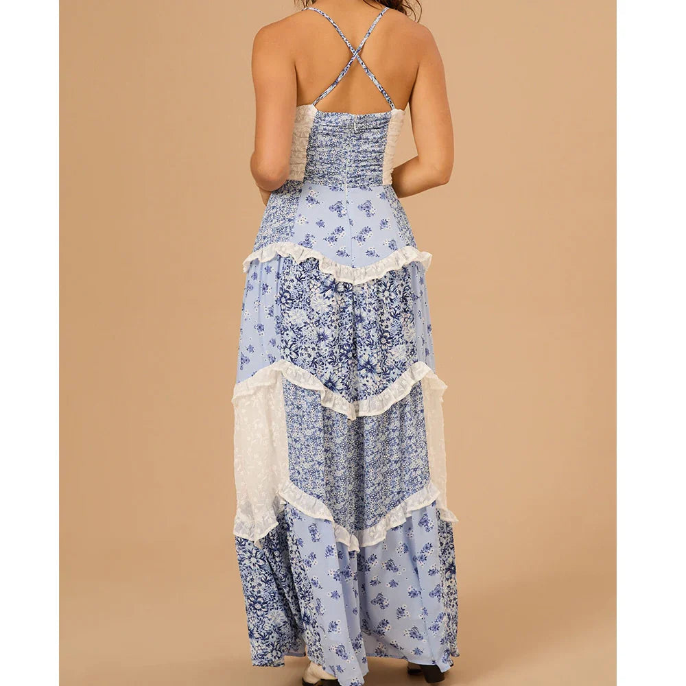 Robe maxi patchwork pour femme
