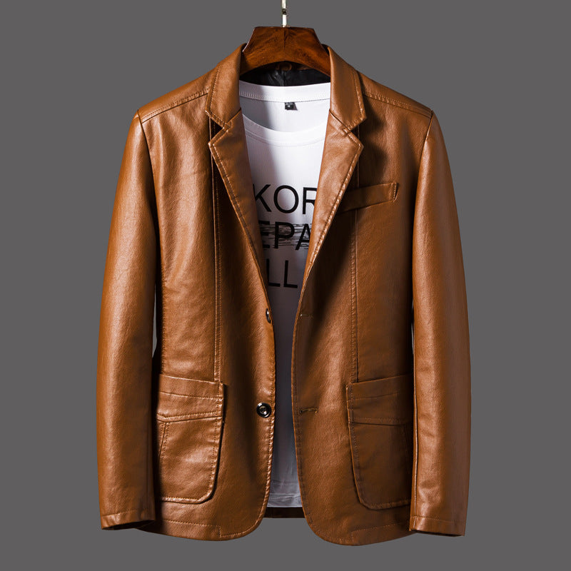 Men's Fall Leather Jacket - Stylish and Durable Outerwear Brown