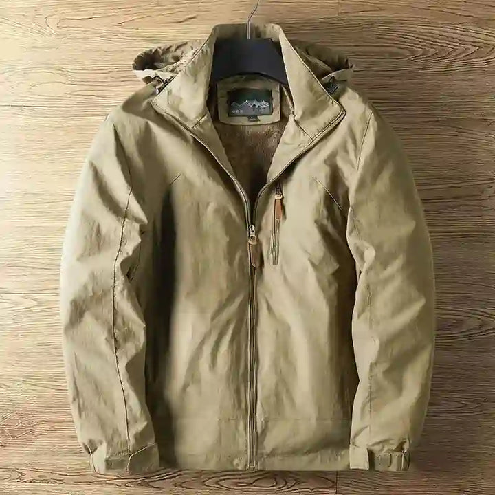 Men's Zip-Front Hooded Windbreaker with Drawstring Closure