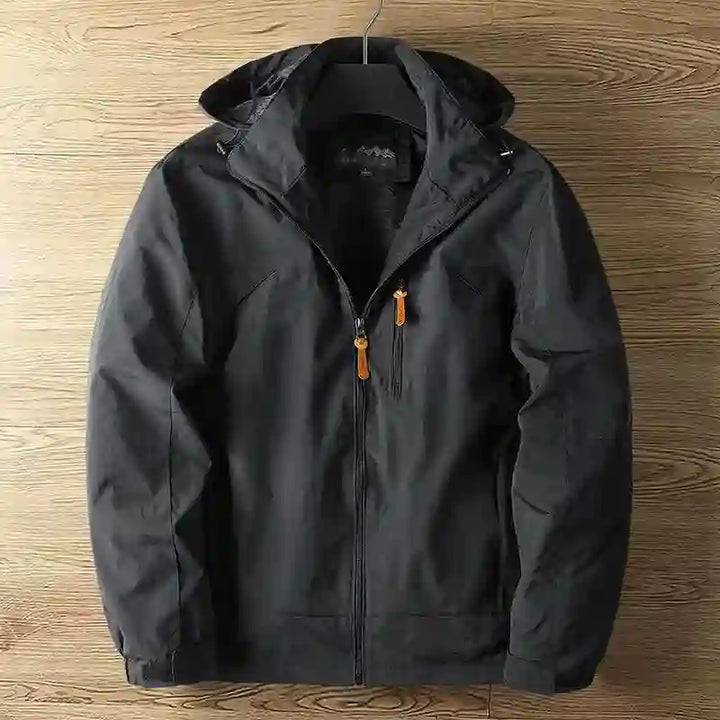 Men's Zip-Front Hooded Windbreaker with Drawstring Closure