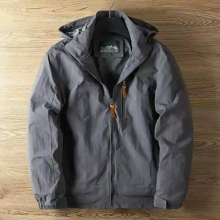 Men's Zip-Front Hooded Windbreaker with Drawstring Closure