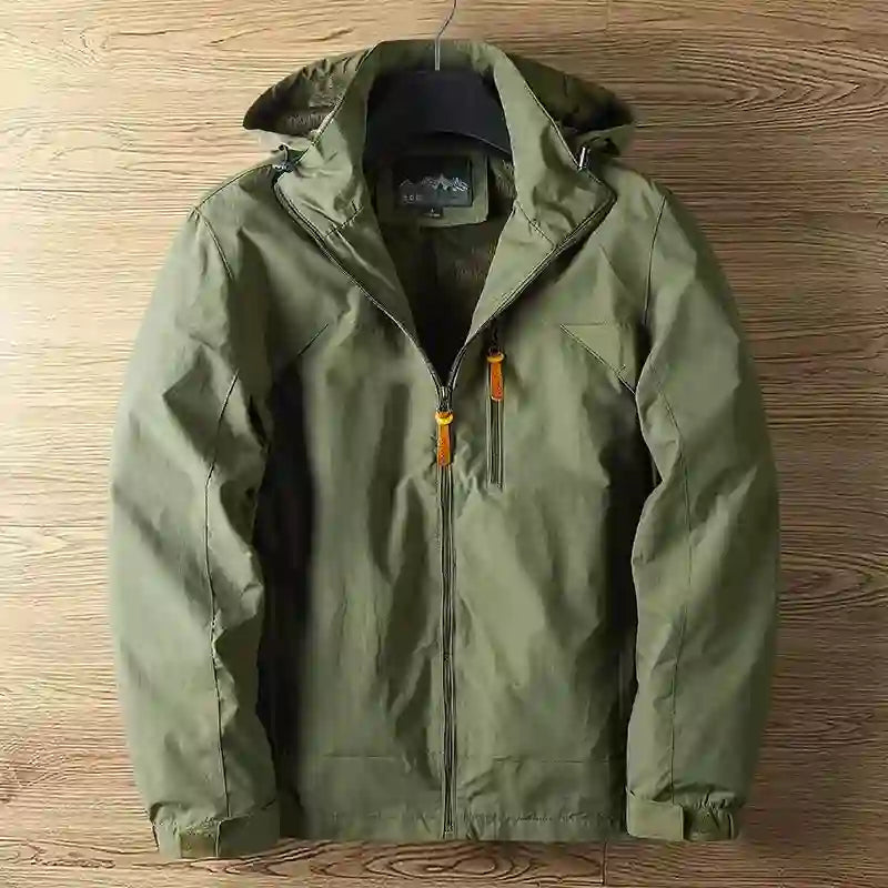 Men's Zip-Front Hooded Windbreaker with Drawstring Closure
