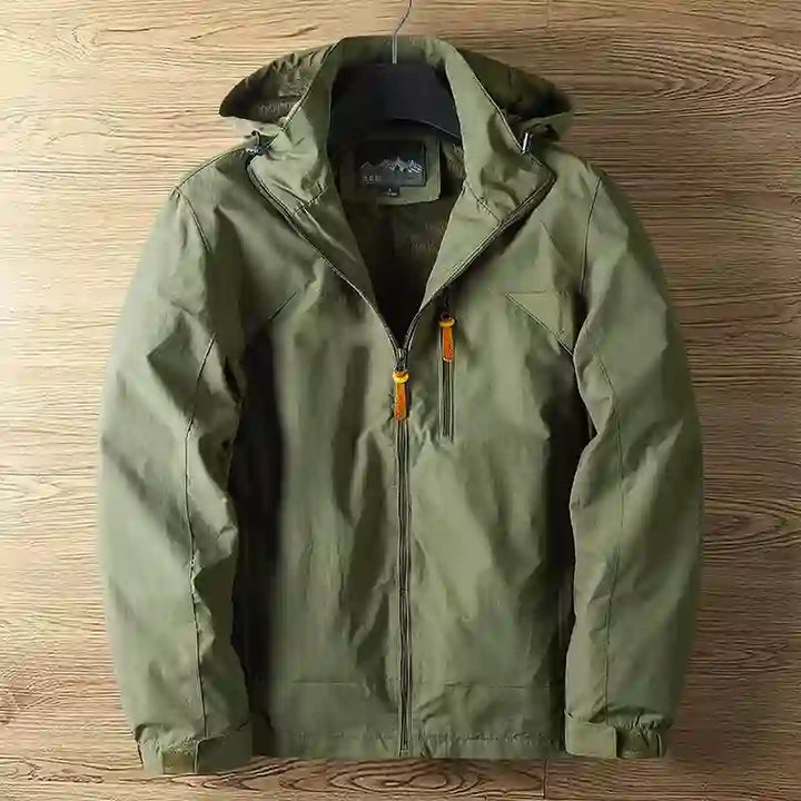 Men's Zip-Front Hooded Windbreaker with Drawstring Closure