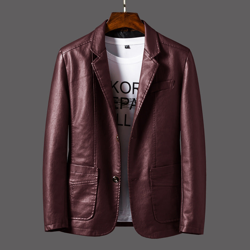 Men's Fall Leather Jacket - Stylish and Durable Outerwear Wine Red