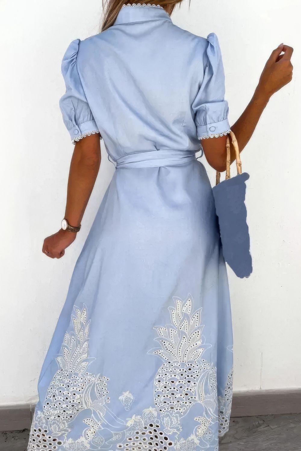 Women's White Maxi Dress with Button-Up Detail-MODAUTLET