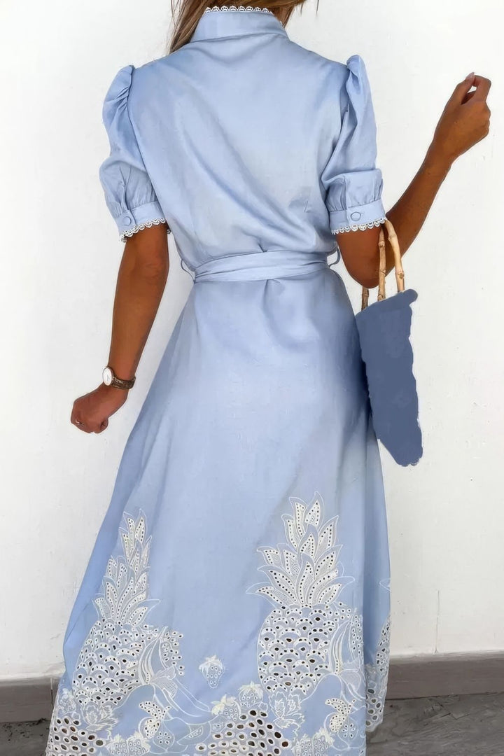 Women's White Maxi Dress with Button-Up Detail-MODAUTLET