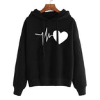 Heart Print Streetwear Hoodie Oversized Fleece Warmth Black