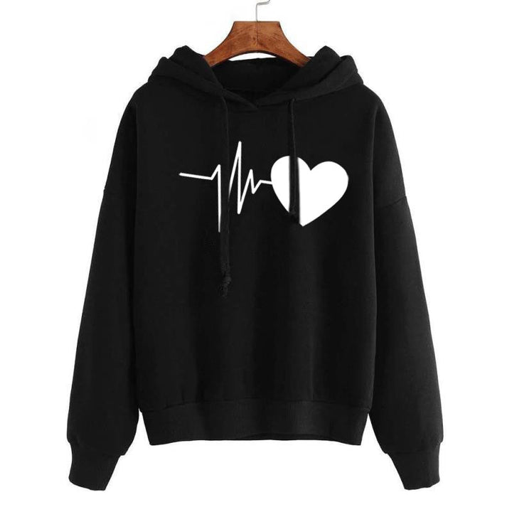 Heart Print Streetwear Hoodie Oversized Fleece Warmth-MODAUTLET