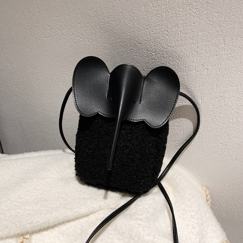 Cute Elephant Trunk Design Crossbody Shoulder Bag Black