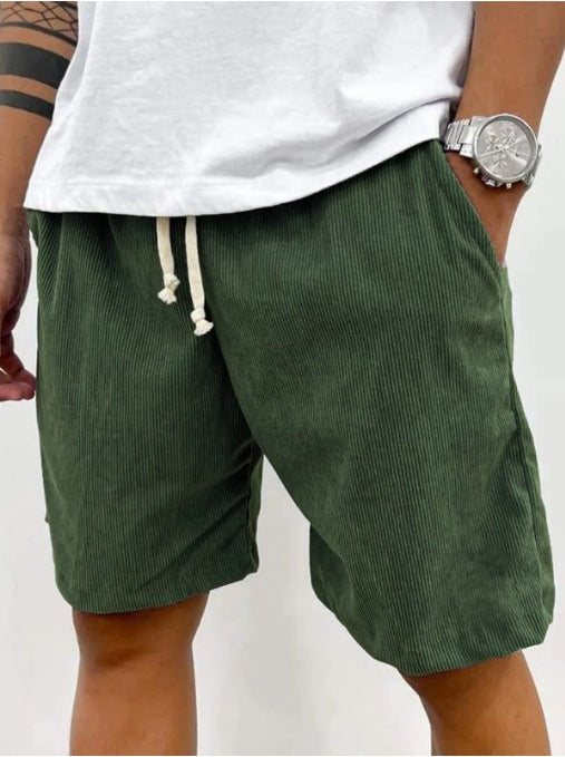 Men's Corduroy Drawstring Shorts Relaxed Fit Casual Green