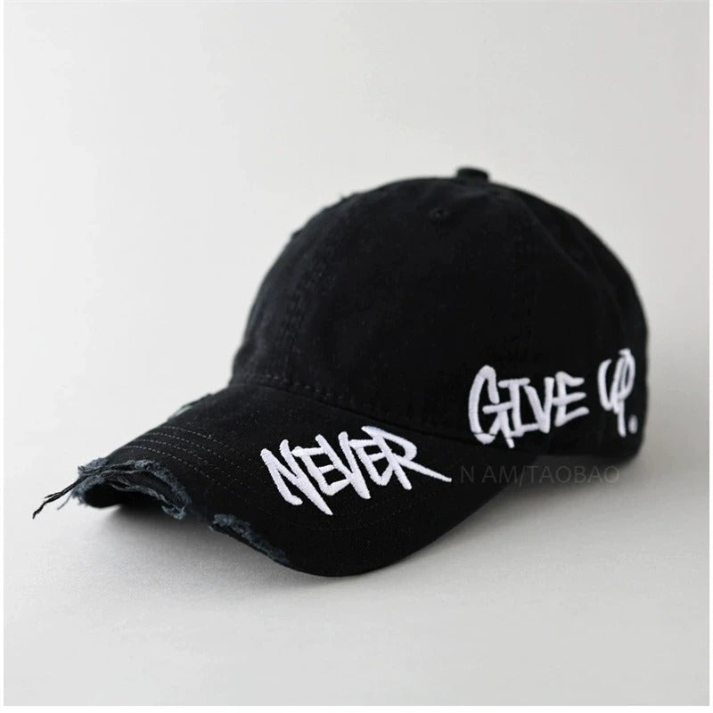 Casquette de baseball usée Never Give Up – Chapeau vintage unisexe