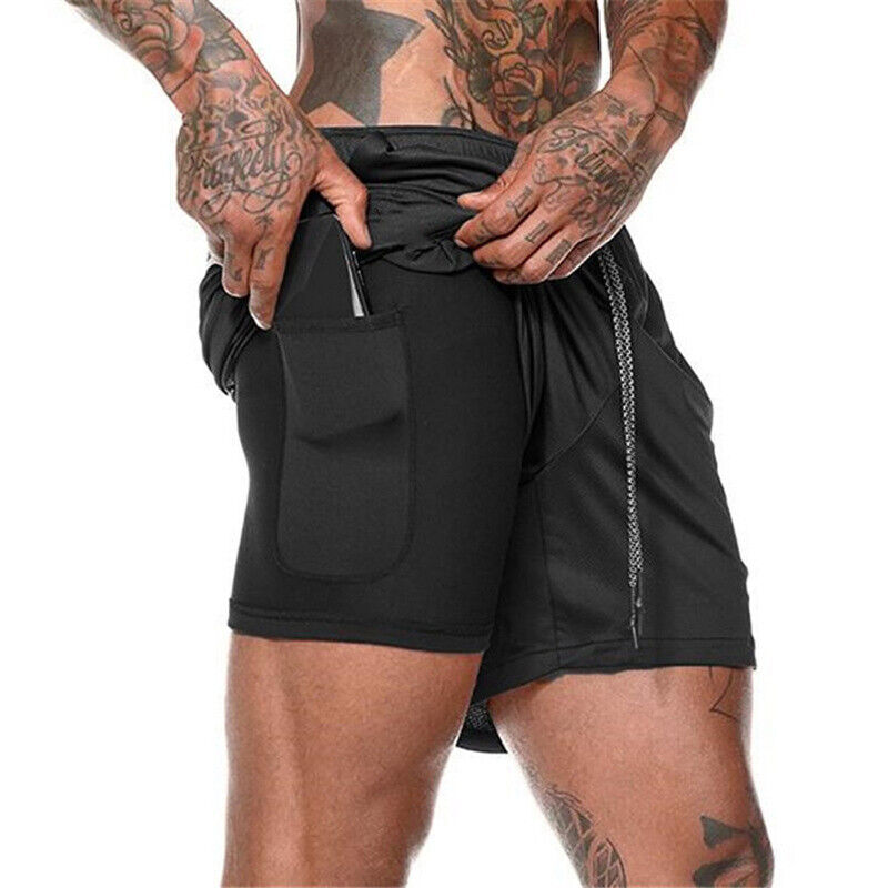 Mens Quick Dry 2 In 1 Running Shorts With Phone Pocket