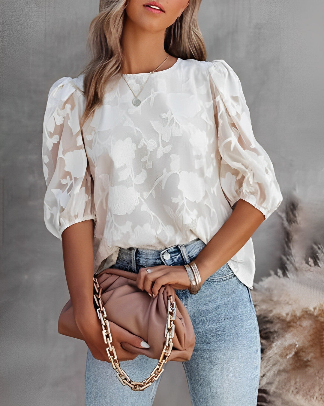 Women's Puff Sleeve Chiffon Top-MODAUTLET