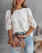 Women's Puff Sleeve Chiffon Top White