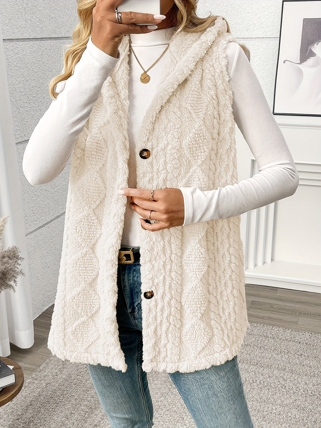 Gilet douillet sans manches à capuche pour femme