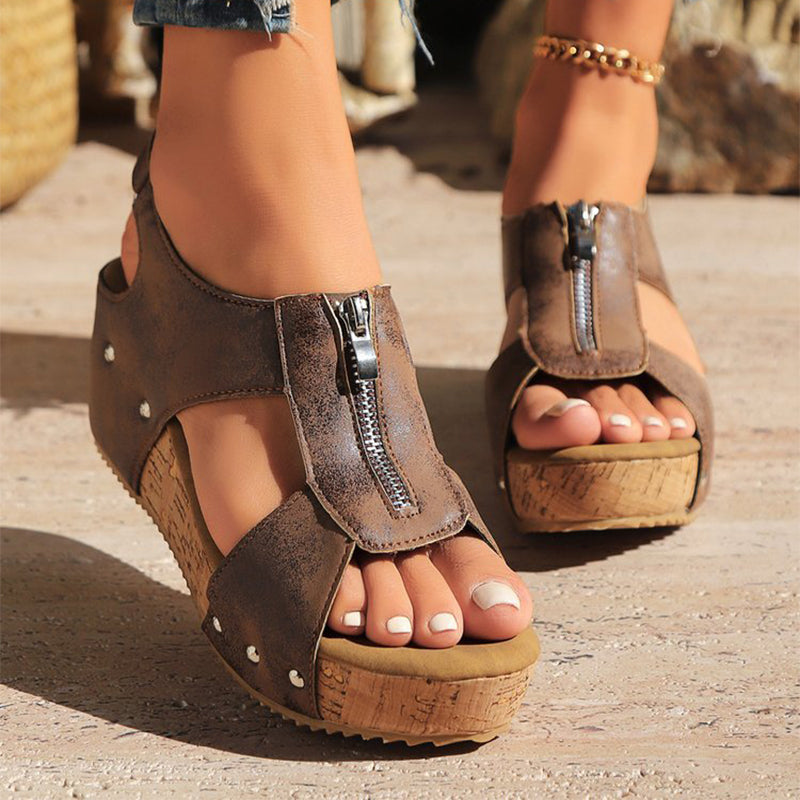 Women's Zipper Wedge Sandals for Summer