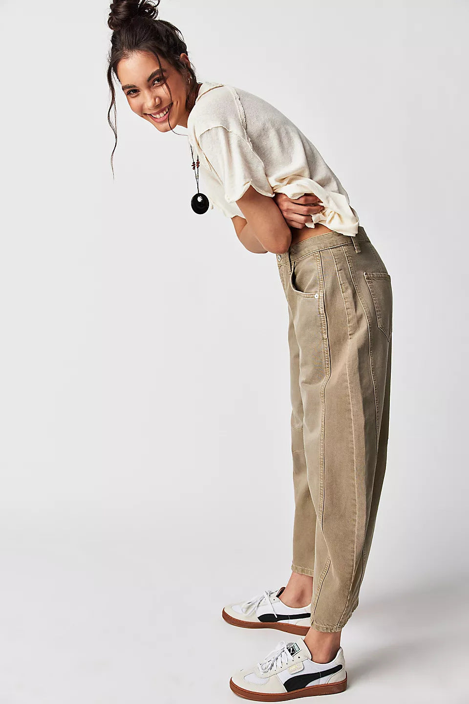 High-Stretch Mid-Rise Barrel Jeans-MODAUTLET