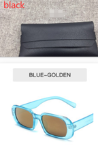 Retro Candy Color Small Frame Sunglasses With glasses bag Blue Tyrant Gold