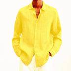 Breathable Linen Shirt For Men Lightweight Casual Style Yellow