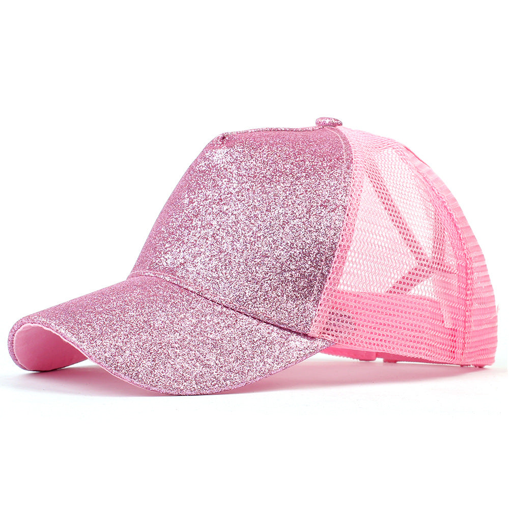 Gorra de béisbol snapback con cola de caballo y lentejuelas para estilo hip-hop
