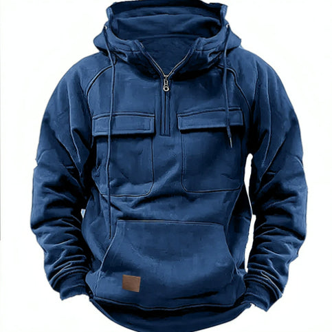 Men’s Zip-Up Hoodie – Drawstring & Pockets Navy Blue