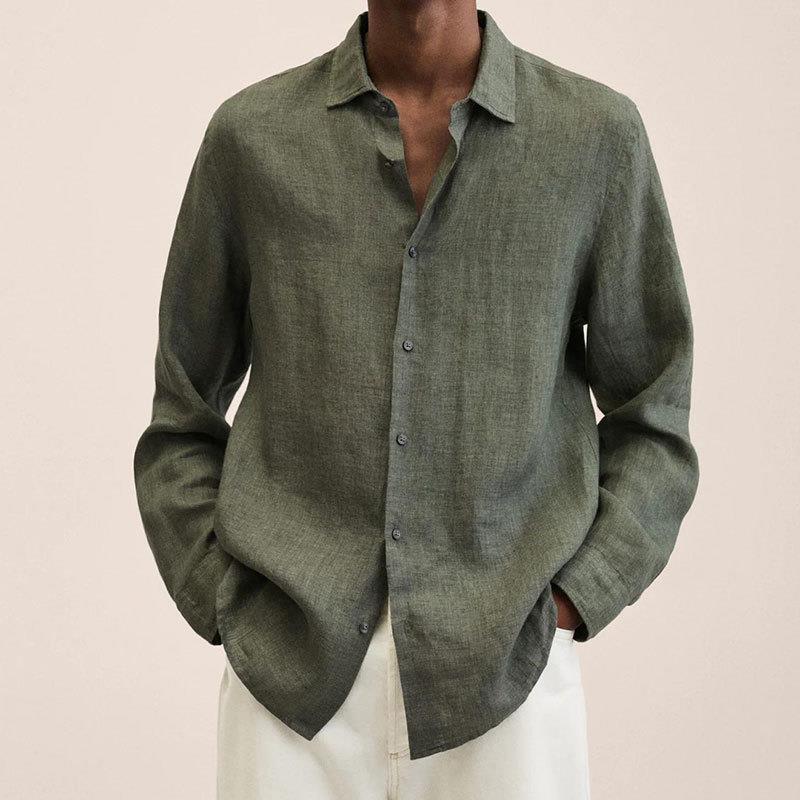 Breathable Linen Shirt For Men Lightweight Casual Style Army green