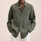 Breathable Linen Shirt For Men Lightweight Casual Style Army green