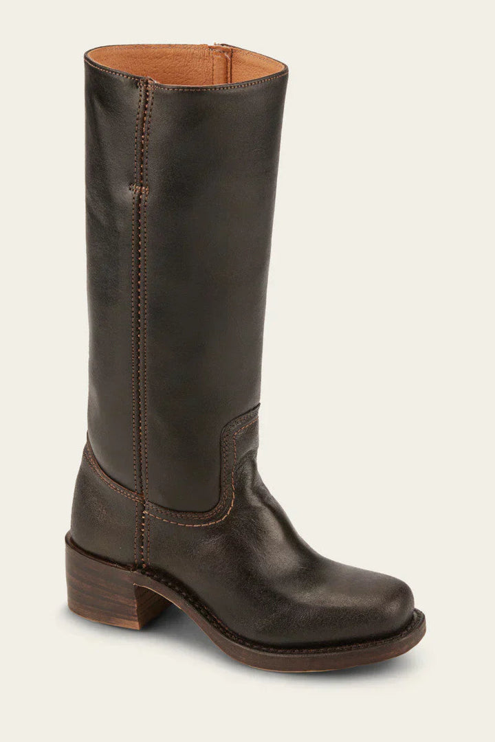 Botas de media caña para mujer con tacón cuadrado y detalle de costuras