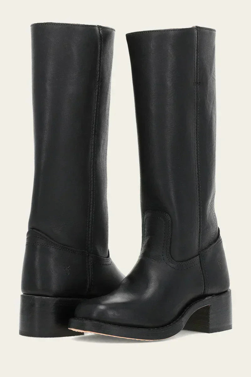 Botas de media caña para mujer con tacón cuadrado y detalle de costuras